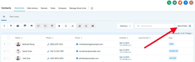 Contacts Smart Lists